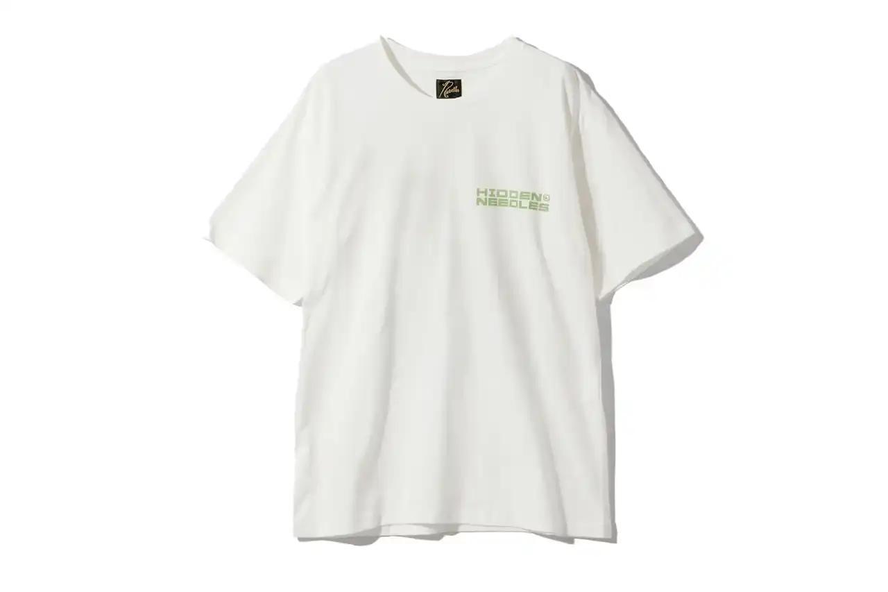 HIDDEN.NY and NEEDLES streetwear collaboration capsule collection featuring green hues, overlapping logos, and digital-inspired graphics on classic NEEDLES styles like Cut t-shirts, tracksuits, and mohair cardigans. Exclusive launch at NEPENTHES Tokyo on September 27, including unique REBUILD BY NEEDLES pieces