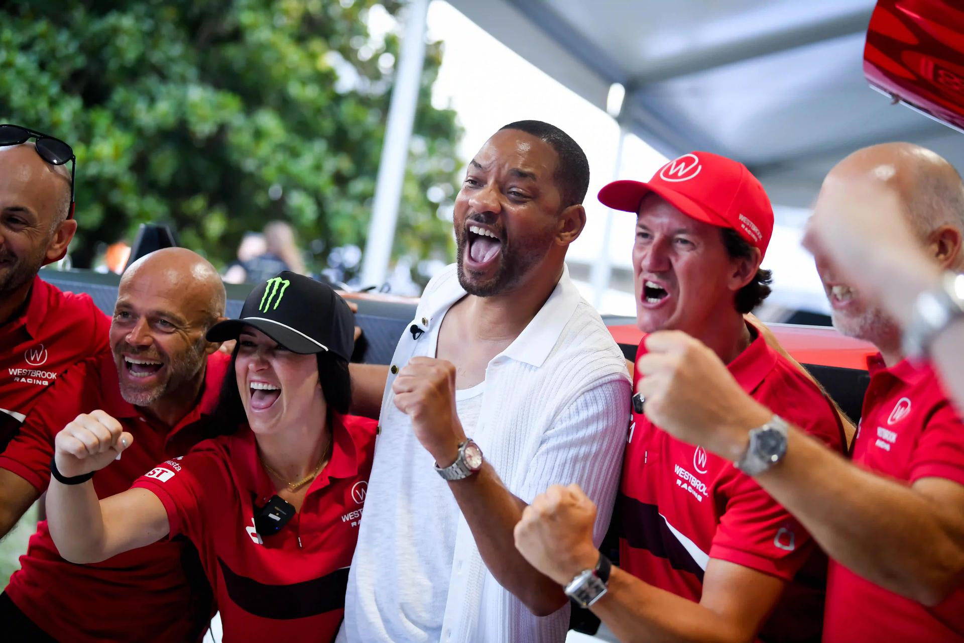 Will Smith and his team celebrate winning the E1 boats