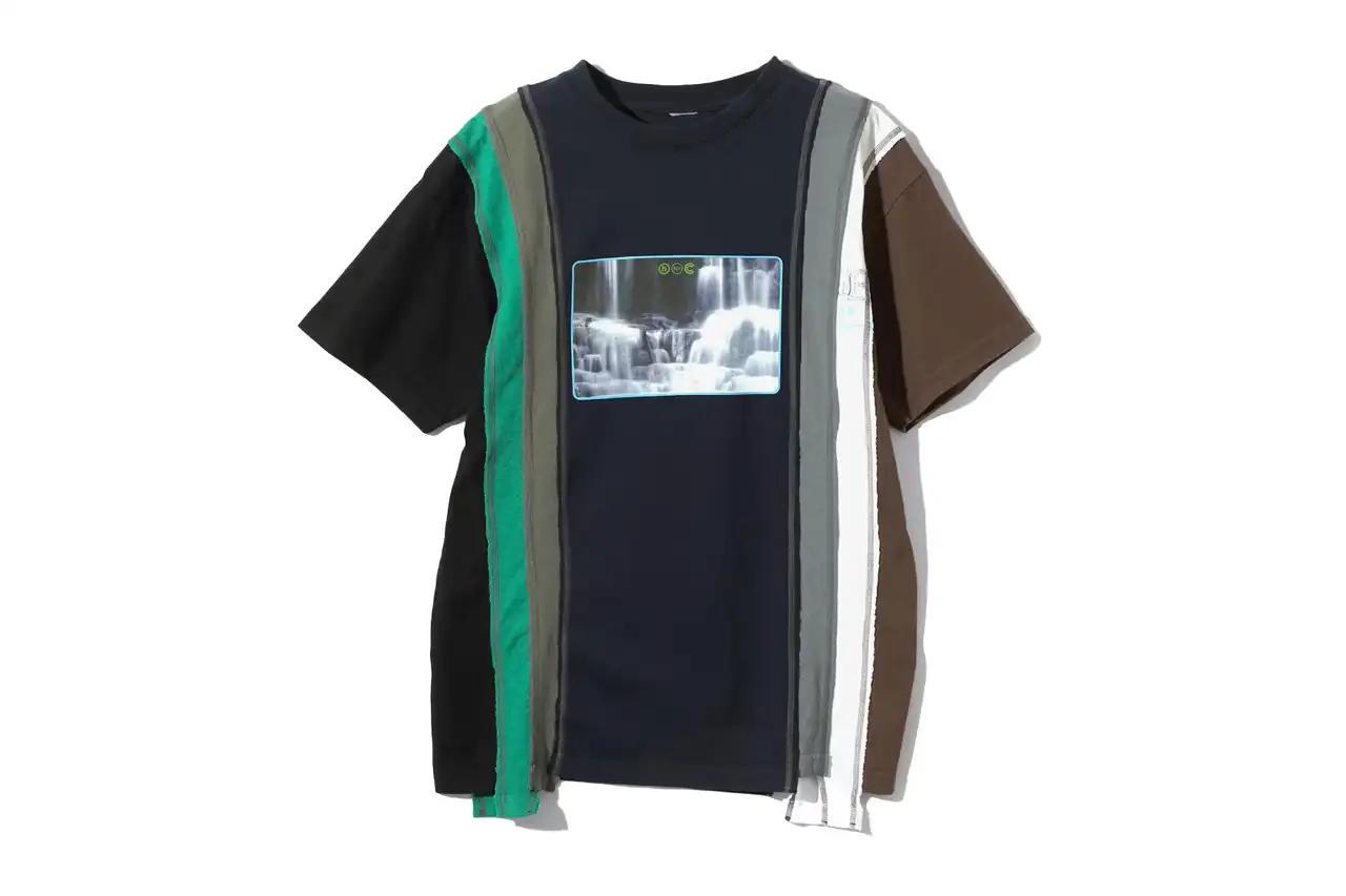 HIDDEN.NY and NEEDLES streetwear collaboration capsule collection featuring green hues, overlapping logos, and digital-inspired graphics on classic NEEDLES styles like Cut t-shirts, tracksuits, and mohair cardigans. Exclusive launch at NEPENTHES Tokyo on September 27, including unique REBUILD BY NEEDLES pieces