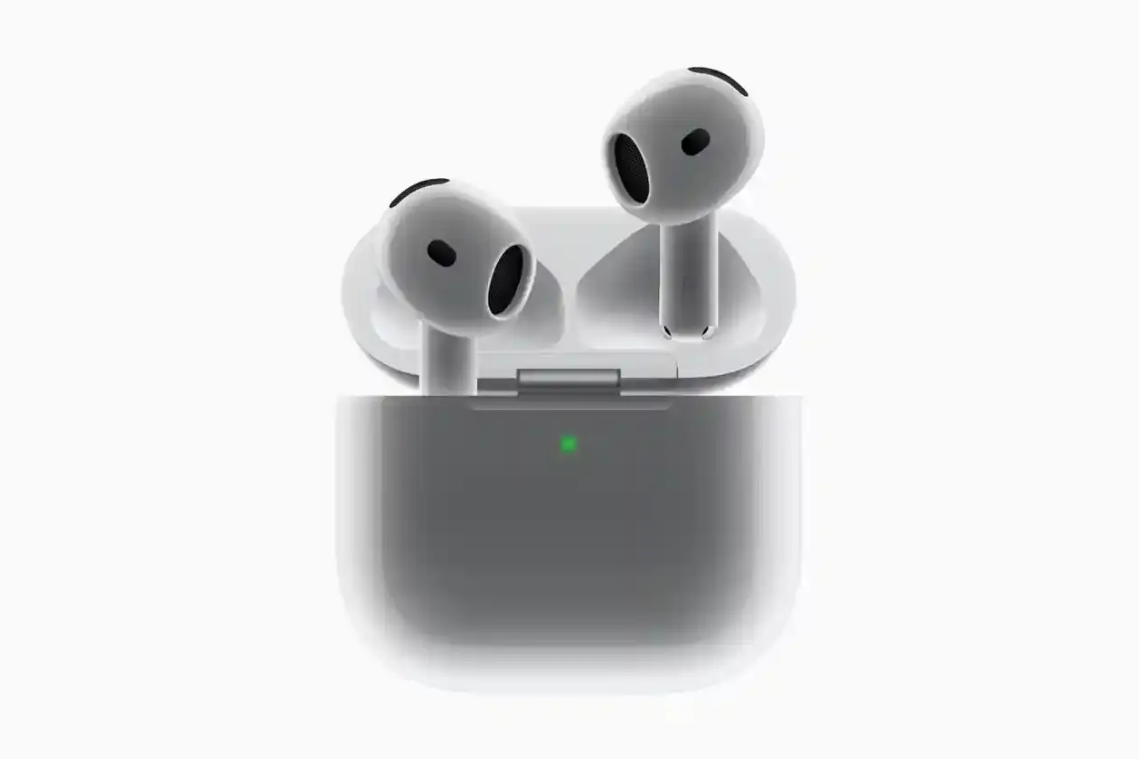 AirPods 4 with callouts showing improved ergonomics and H2 chip location.
