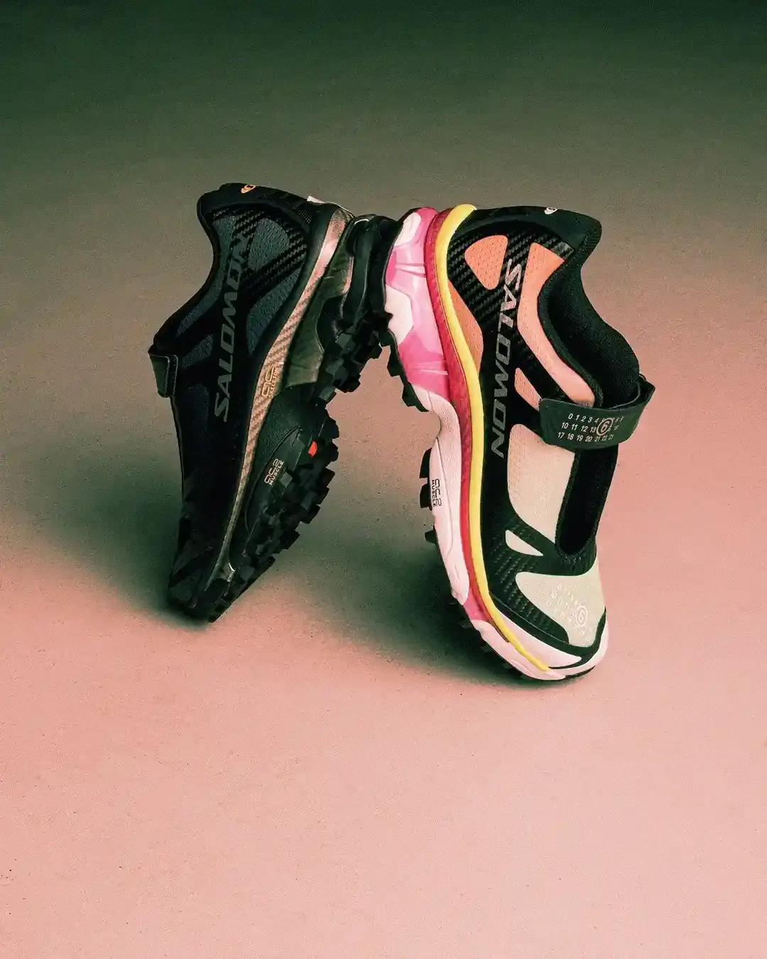 MM6 Maison Margiela and SALOMON collaborate on new Mary Jane-inspired trail running shoes. The design combines the SALOMON XT-4's rugged sole with a velcro strap closure, blending outdoor functionality with high fashion aesthetics. Available in multicolor and black versions, these shoes offer a unique fusion of style and practicality for fashion-forward outdoor enthusiasts. The collection launches on October 17th online and at select retailers, continuing the brands' innovative partnership in merging technical sportswear with avant-garde fashion