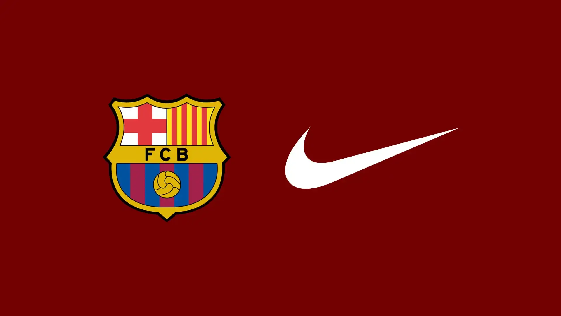 FC Barcelona's Camp Nou stadium with Nike and FC Barcelona logos displayed side by side, symbolizing their renewed partnership. The iconic blaugrana jersey is visible in the background, representing the continuation of their 26-year collaboration.